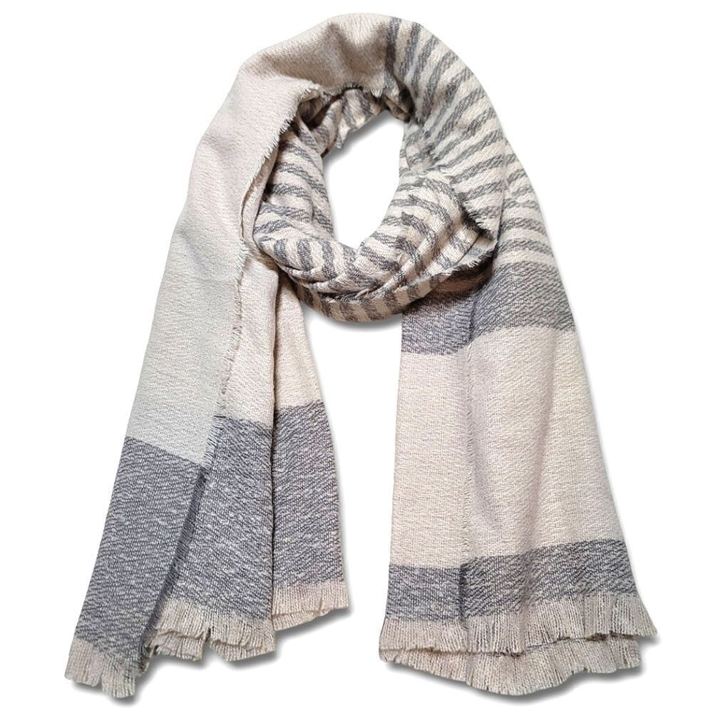 Jojo + Coco Grey & Cream Long Weekend Striped Wrap Scarf